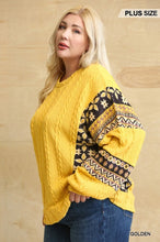 Load image into Gallery viewer, Texture Ribbed Knit And Aztec Pattern Mixed Loose Top
