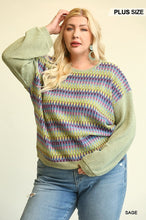 Load image into Gallery viewer, Novelty Knit And Solid Knit Mixed Loose Top With Drop Down Shoulder
