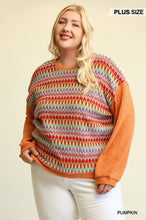 Load image into Gallery viewer, Novelty Knit And Solid Knit Mixed Loose Top With Drop Down Shoulder
