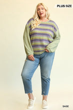 Load image into Gallery viewer, Novelty Knit And Solid Knit Mixed Loose Top With Drop Down Shoulder
