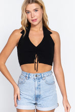 Load image into Gallery viewer, Halter Ruched Crop Sweater Knit Top
