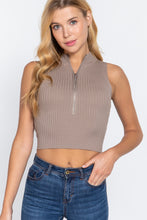 Load image into Gallery viewer, Sleeveless Rib Sweater Top W/zipper
