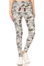 Load image into Gallery viewer, Yoga Style Banded Lined Dragonfly Print, Full Length Leggings In A Slim Fitting Style With A Banded High Waist

