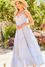 Load image into Gallery viewer, V-neck Tie Shoulder Strap Tier Stripe Print Maxi Oversize Dress
