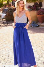 Load image into Gallery viewer, Striped Print Cami Sol Top Hi-waist Skirt Side Pocket Maxi Dress
