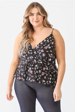 Load image into Gallery viewer, Plus Floral Sleeveless Wrap Neck Flare Hem Top
