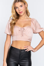 Load image into Gallery viewer, Short Slv Shirring Satin Crop Top
