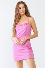 Load image into Gallery viewer, Fuchsia Geo Print Mesh Sleeveless Strappy Criss-cross Open Back Mini Dress
