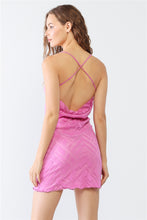 Load image into Gallery viewer, Fuchsia Geo Print Mesh Sleeveless Strappy Criss-cross Open Back Mini Dress

