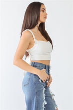 Load image into Gallery viewer, Ivory Textured Self-tie Open Back Sleeveless Crop Top
