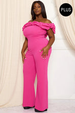 Load image into Gallery viewer, Ruffle Shoulder Shoulder Plus Size Jumpsuit
