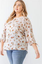 Load image into Gallery viewer, Plus White Floral Tie Midi Sleeve Back Zipper Relax Top
