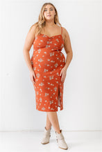 Load image into Gallery viewer, Plus Floral Ribbed Ruched Sleeveless Midi Dress
