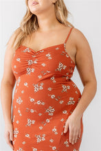 Load image into Gallery viewer, Plus Floral Ribbed Ruched Sleeveless Midi Dress
