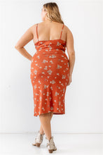 Load image into Gallery viewer, Plus Floral Ribbed Ruched Sleeveless Midi Dress
