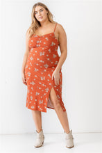 Load image into Gallery viewer, Plus Floral Ribbed Ruched Sleeveless Midi Dress
