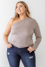 Load image into Gallery viewer, Plus Mocha Textured One Shoulder Top
