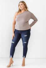 Load image into Gallery viewer, Plus Mocha Textured One Shoulder Top
