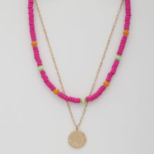 Load image into Gallery viewer, Coin Wood Bead Layered Necklace
