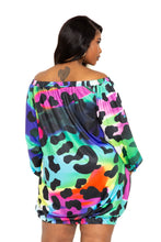 Load image into Gallery viewer, Electric leopard off shoulder bubble mini dress
