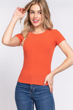 Load image into Gallery viewer, Short Slv Crew Neck Variegated Rib Knit Top
