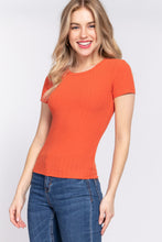 Load image into Gallery viewer, Short Slv Crew Neck Variegated Rib Knit Top
