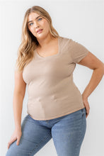 Load image into Gallery viewer, Plus Taupe Waffle Knit Angled Neck Short Sleeve Top
