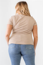 Load image into Gallery viewer, Plus Taupe Waffle Knit Angled Neck Short Sleeve Top
