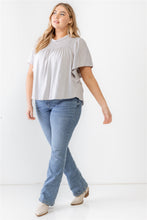 Load image into Gallery viewer, Plus Grey Cotton Blend Smoked Short Sleeve Top

