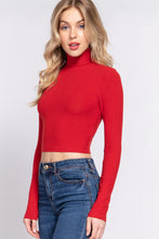Load image into Gallery viewer, Long Slv Turtle Neck Rib Crop Knit Top
