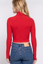 Load image into Gallery viewer, Long Slv Turtle Neck Rib Crop Knit Top
