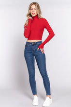 Load image into Gallery viewer, Long Slv Turtle Neck Rib Crop Knit Top
