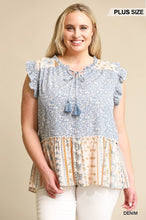 Load image into Gallery viewer, Woven Prints Mixed And Sleeveless Flutter Top With Tassel Tie
