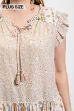 Load image into Gallery viewer, Woven Prints Mixed And Sleeveless Flutter Top With Tassel Tie

