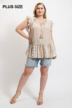 Load image into Gallery viewer, Woven Prints Mixed And Sleeveless Flutter Top With Tassel Tie
