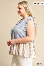 Load image into Gallery viewer, Woven Prints Mixed And Sleeveless Flutter Top With Tassel Tie
