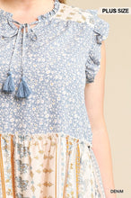 Load image into Gallery viewer, Woven Prints Mixed And Sleeveless Flutter Top With Tassel Tie
