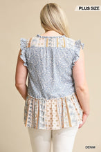 Load image into Gallery viewer, Woven Prints Mixed And Sleeveless Flutter Top With Tassel Tie
