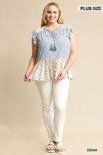 Load image into Gallery viewer, Woven Prints Mixed And Sleeveless Flutter Top With Tassel Tie
