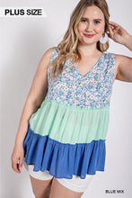 Load image into Gallery viewer, Floral Color Block Ruffle Detail Tiered V-neck Top

