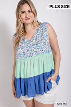 Load image into Gallery viewer, Floral Color Block Ruffle Detail Tiered V-neck Top
