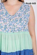 Load image into Gallery viewer, Floral Color Block Ruffle Detail Tiered V-neck Top
