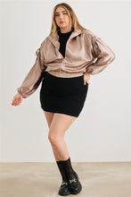 Load image into Gallery viewer, Plus Satin Zip-up Ruched Long Sleeve Cropped Bomber Jacket
