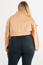 Load image into Gallery viewer, Plus Satin Zip-up Ruched Long Sleeve Cropped Bomber Jacket
