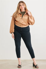 Load image into Gallery viewer, Plus Satin Zip-up Ruched Long Sleeve Cropped Bomber Jacket
