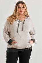 Load image into Gallery viewer, Plus Heather Grey &amp; Charcoal Soft-to-touch One Pocket Hooded Sweater
