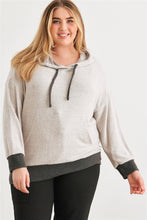 Load image into Gallery viewer, Plus Heather Grey &amp; Charcoal Soft-to-touch One Pocket Hooded Sweater
