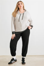 Load image into Gallery viewer, Plus Heather Grey &amp; Charcoal Soft-to-touch One Pocket Hooded Sweater
