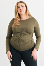 Load image into Gallery viewer, Plus Olive Ruched Long Sleeve Top

