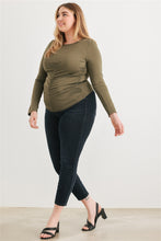 Load image into Gallery viewer, Plus Olive Ruched Long Sleeve Top
